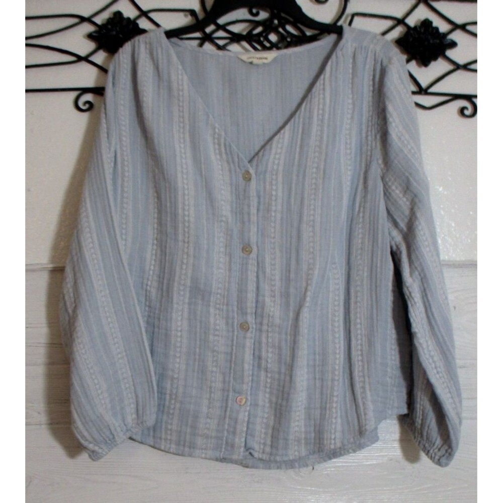 Lucky Brand Women's Top Size L Long Sleeve Blue V Neck